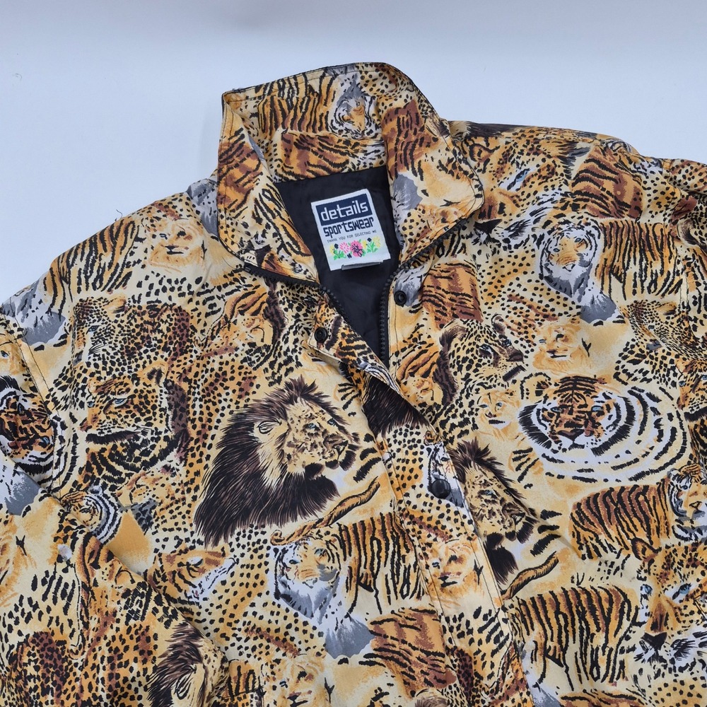 Details Sportswear Vintage 100% Silk Jungle Animal Print Bomber Jacket Medium